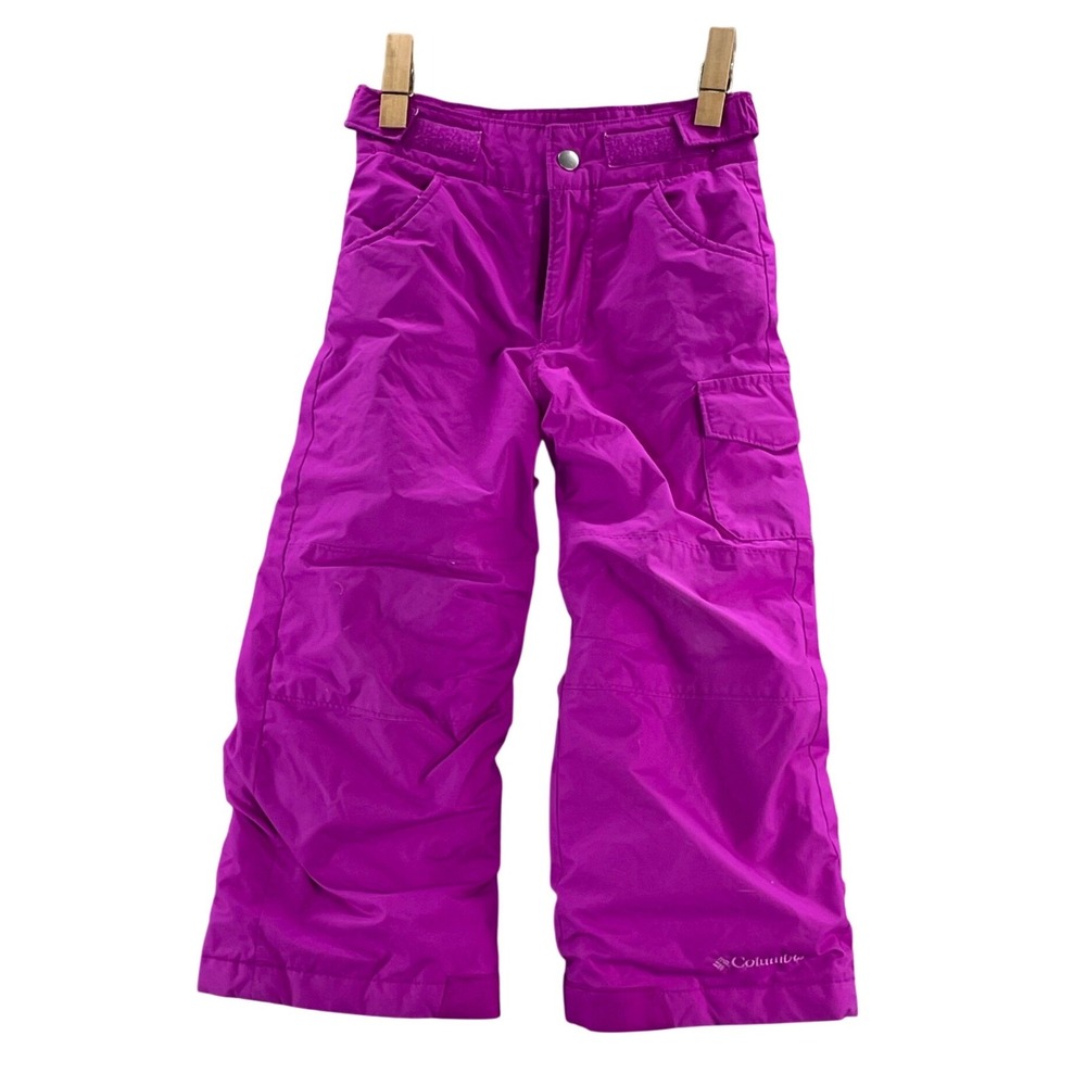 Columbia Snow Pants Kids XXS 4/5 Purple Insulated Winter Ski Bibs‎ Cargo Pocket
